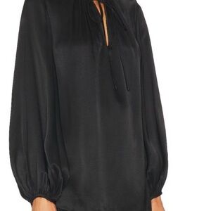 NWT Diane von Furstenberg New Freddie Blouse in Black Satin Long Sleeve Size 12